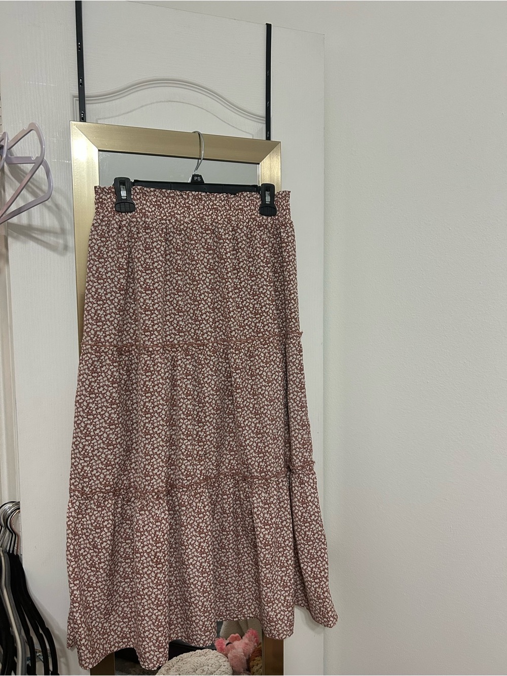 Very j - Mauve/Blush Pink Floral Tiered Midi Skirt